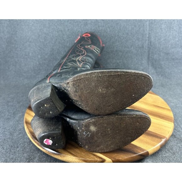 Vtg Justin Tall Elephant Print Spellout Buckaroo Leather Boots Black Red 6.5D - Picture 10 of 12